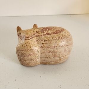 Vintage Stone Carved Trinket Dish House Hippo Blush Pink 1970s Eclectic Boho 70s